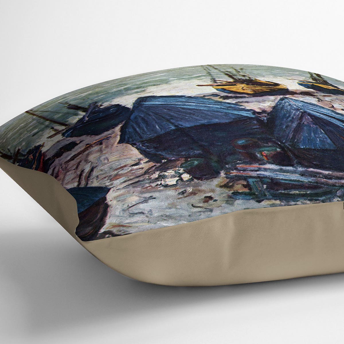 The Boats by Monet Cushion featuring vibrant abstract design on luxurious vegan faux suede, perfect for home decor.