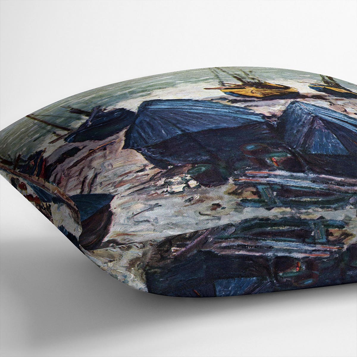 The Boats by Monet Cushion featuring vibrant abstract design on luxurious vegan faux suede, perfect for home decor.