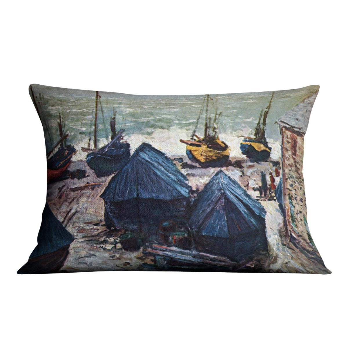 The Boats by Monet Cushion featuring vibrant abstract design on luxurious vegan faux suede, perfect for home decor.