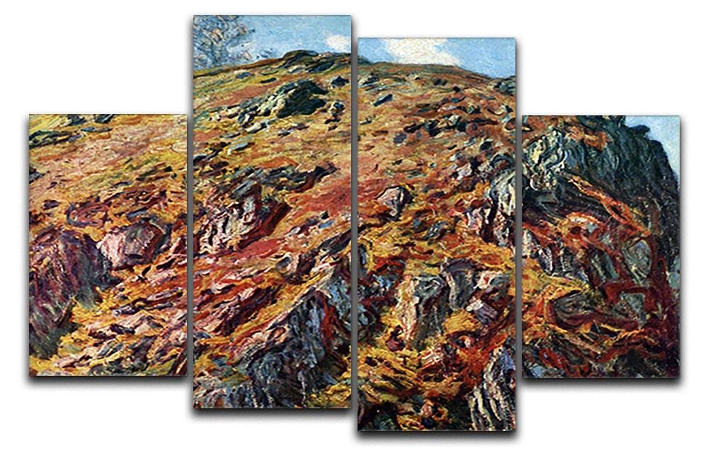 The Boulder by Monet 4 Split Panel Canvas artwork featuring four panels of a serene landscape.