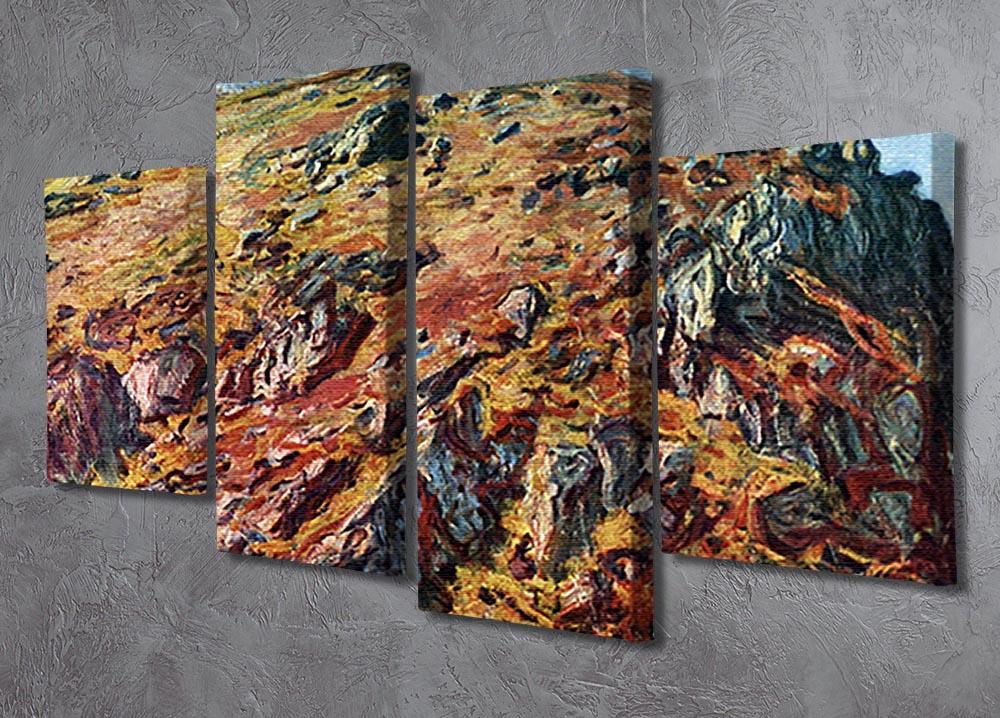 The Boulder by Monet 4 Split Panel Canvas artwork featuring four panels of a serene landscape.