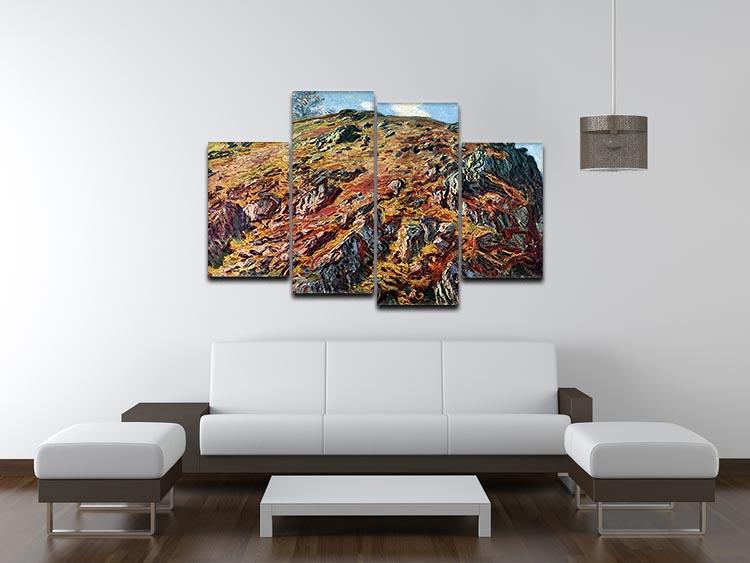 The Boulder by Monet 4 Split Panel Canvas artwork featuring four panels of a serene landscape.
