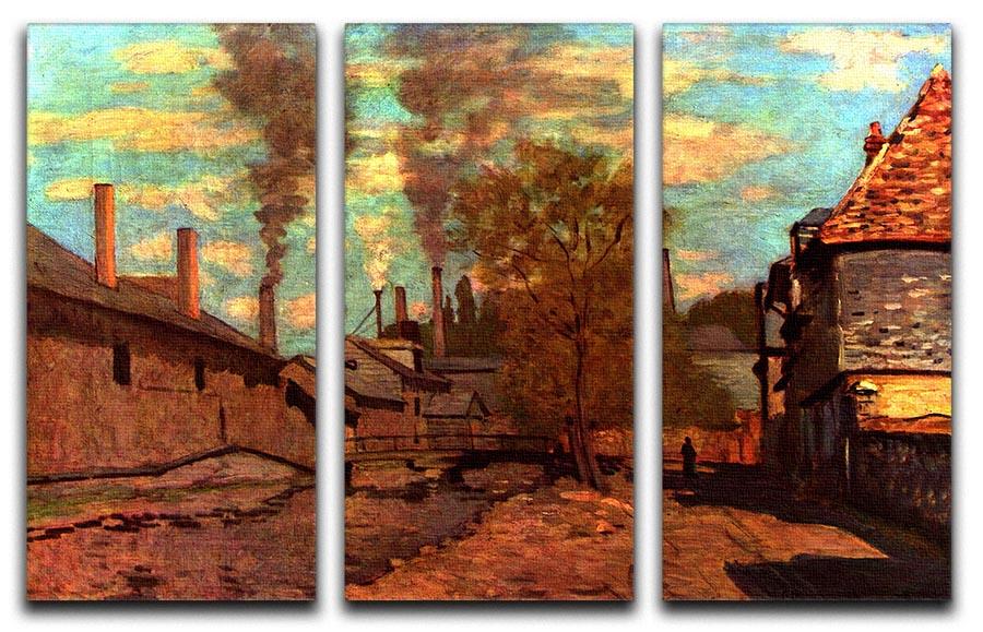 Three-panel canvas print of The Brook of Robec by Monet, showcasing vibrant colors and serene nature scene.