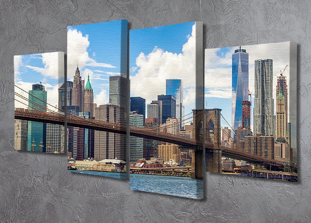 A stunning 4-split canvas artwork featuring the Brooklyn Bridge, showcasing vibrant colors and intricate details across four panels.