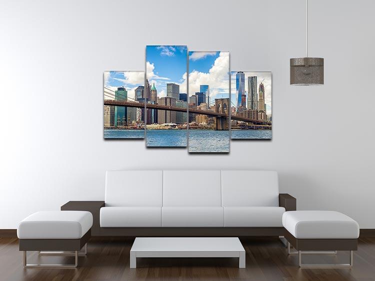 A stunning 4-split canvas artwork featuring the Brooklyn Bridge, showcasing vibrant colors and intricate details across four panels.