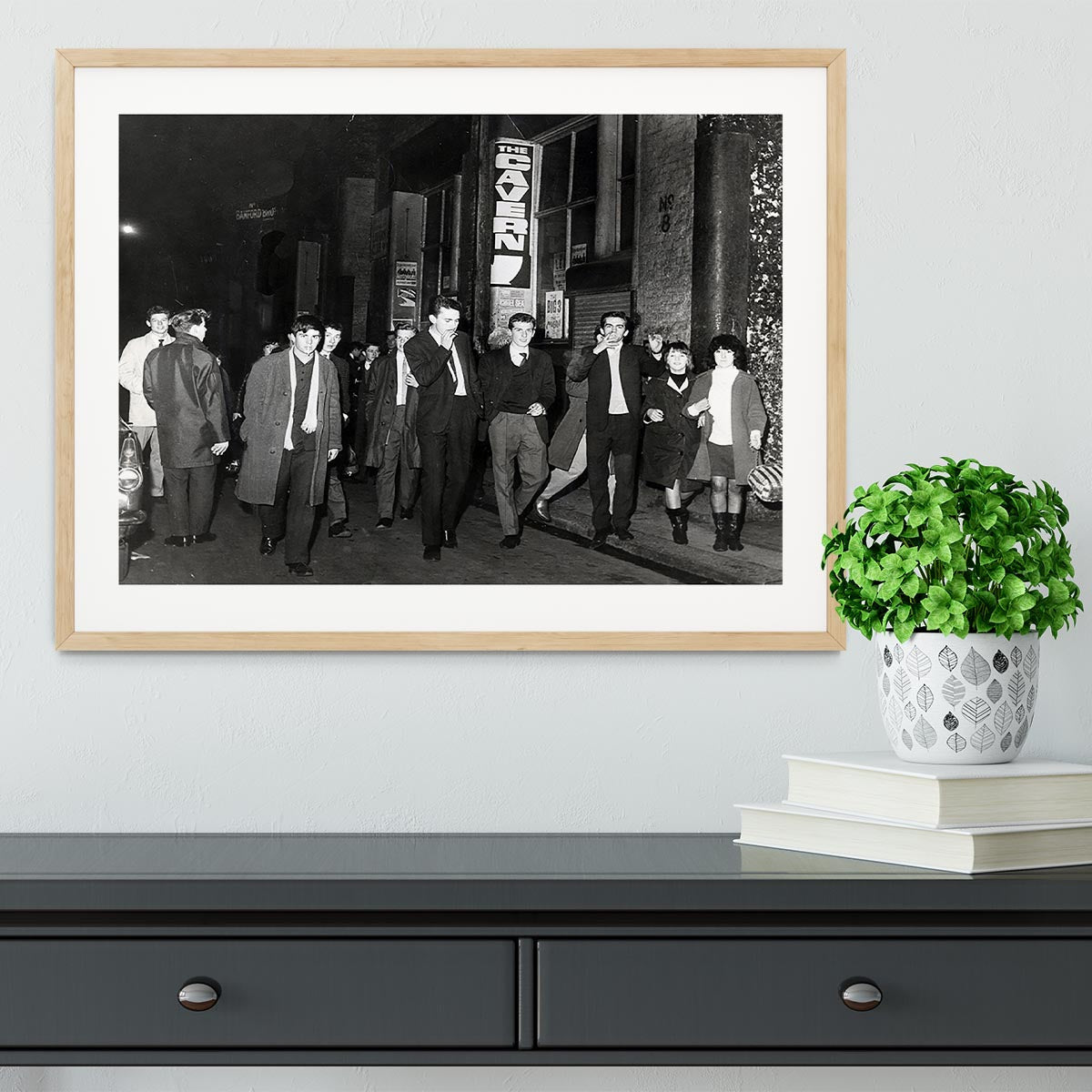 Framed print of the Cavern Club Liverpool 1964, showcasing vibrant colors and quality craftsmanship.