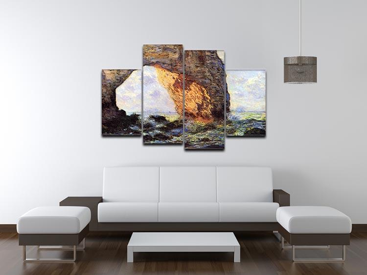 A 4-split canvas artwork featuring The Cliff at Etretat by Monet, showcasing vibrant colors and impressionistic style.