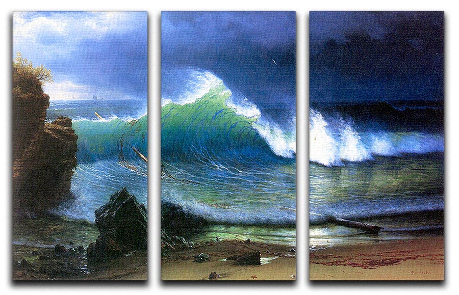A stunning 3-panel canvas print depicting The Coast of the Turquoise Sea by Bierstadt, showcasing vibrant colors and intricate details.