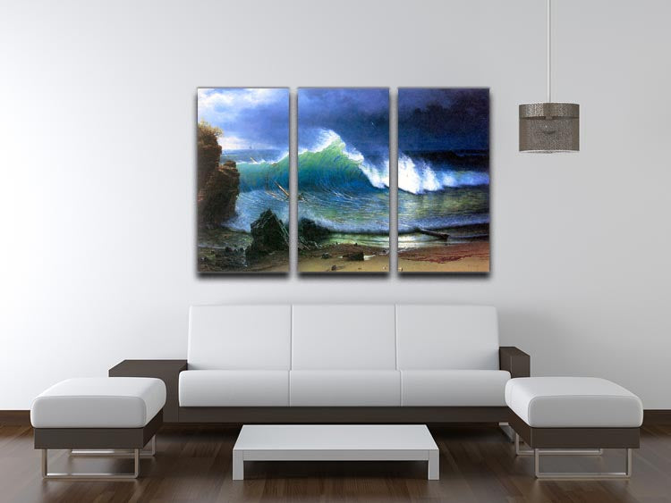 A stunning 3-panel canvas print depicting The Coast of the Turquoise Sea by Bierstadt, showcasing vibrant colors and intricate details.