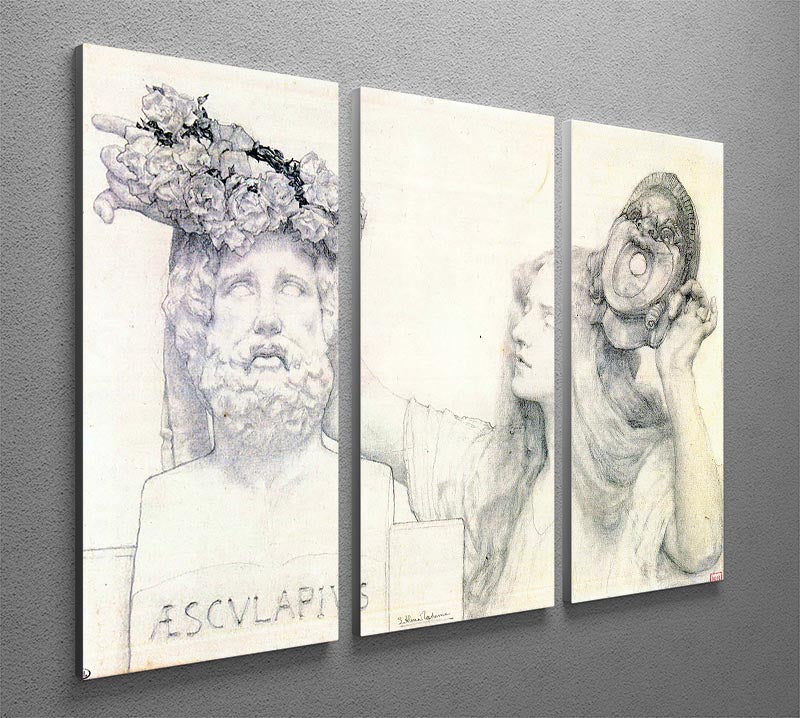 Three-panel canvas art featuring The Coronation of AESCULAPIUS by Alma Tadema, showcasing intricate details and vibrant colors.