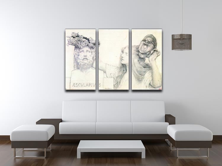 Three-panel canvas art featuring The Coronation of AESCULAPIUS by Alma Tadema, showcasing intricate details and vibrant colors.