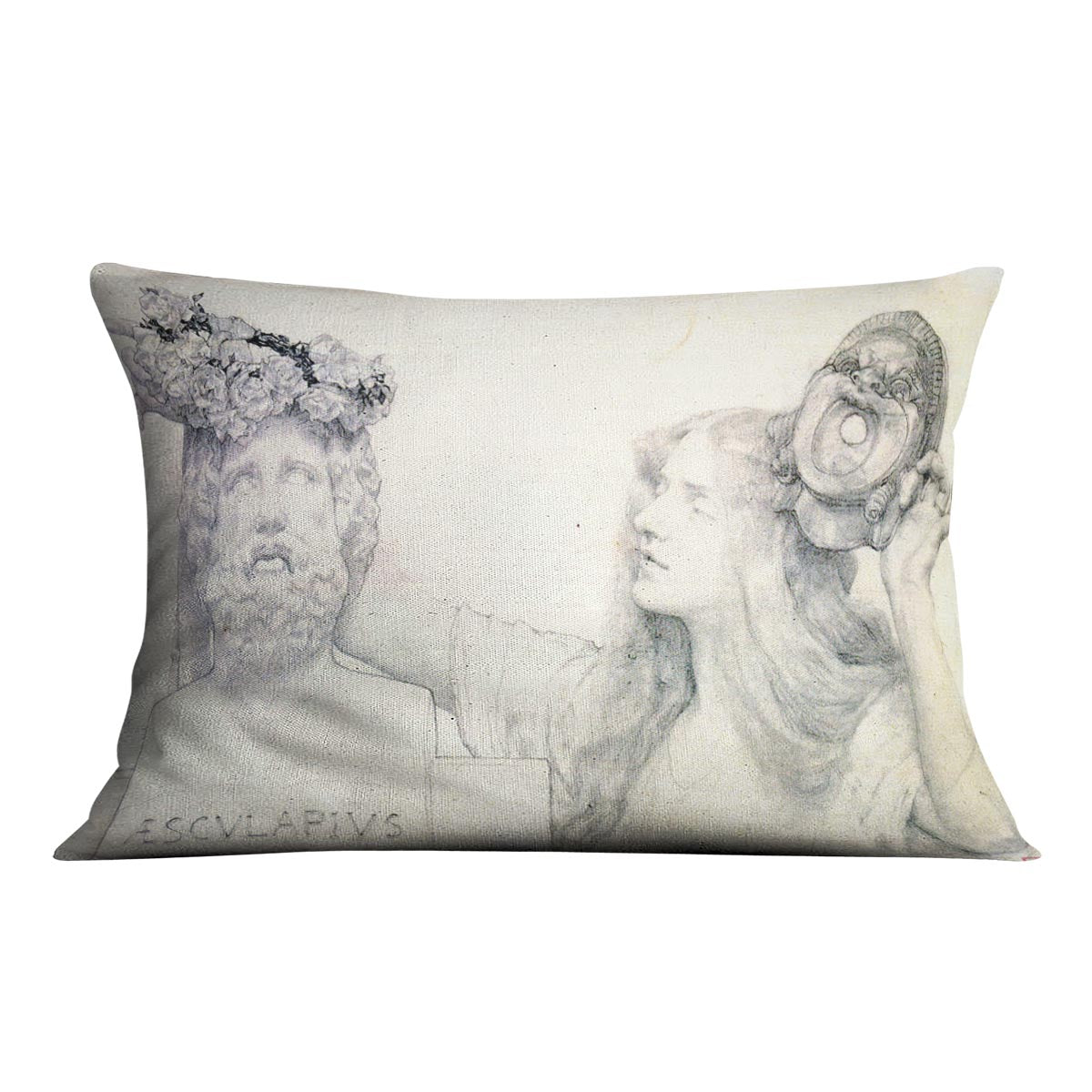 A vibrant abstract cushion featuring the coronation of AESCULAPIUS by Alma Tadema, made from luxurious vegan faux suede.