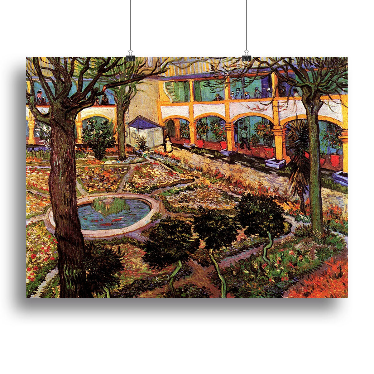 Canvas print of The Courtyard of the Hospital at Arles by Van Gogh, showcasing vibrant colors and intricate details.
