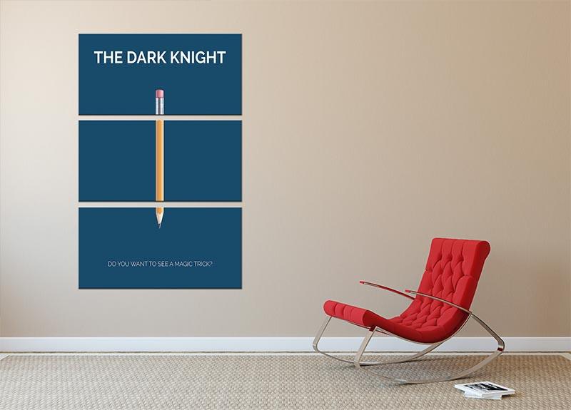 The Dark Knight Minimal Movie 3 Split Panel Canvas Print featuring a striking design across three panels, perfect for home decor.
