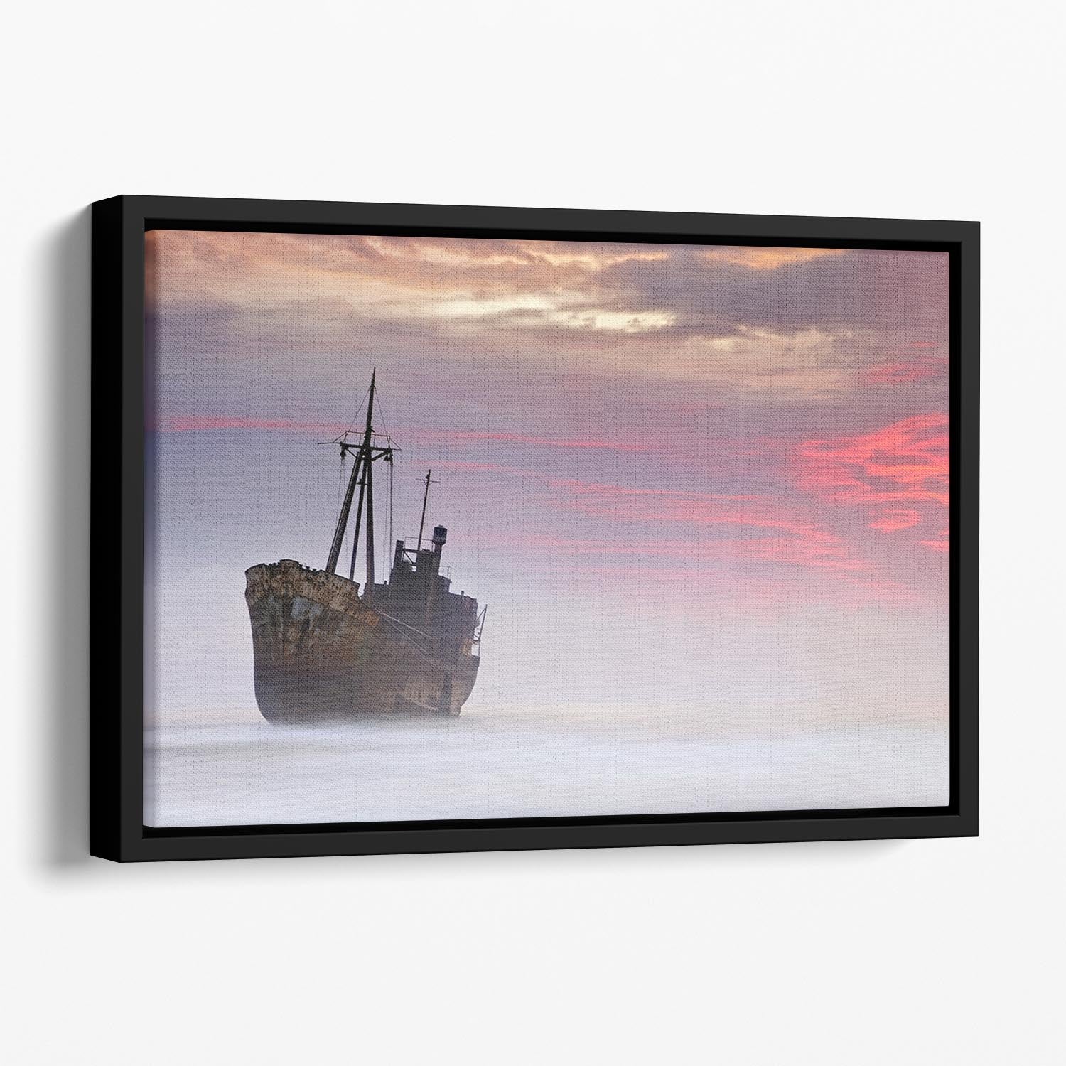 The Dark Traveler Floating Framed Canvas featuring vibrant abstract art in an elegant wooden frame.
