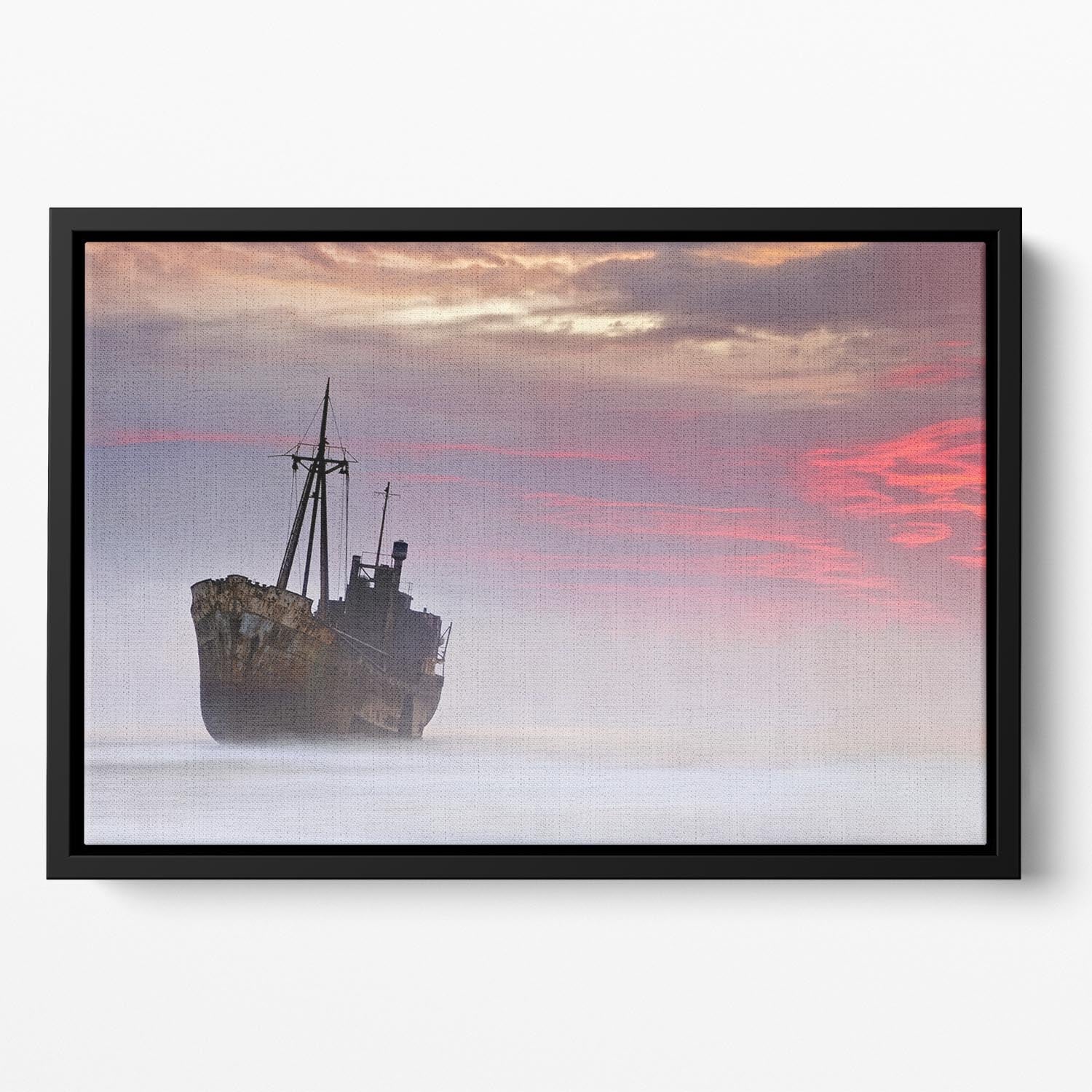 The Dark Traveler Floating Framed Canvas featuring vibrant abstract art in an elegant wooden frame.