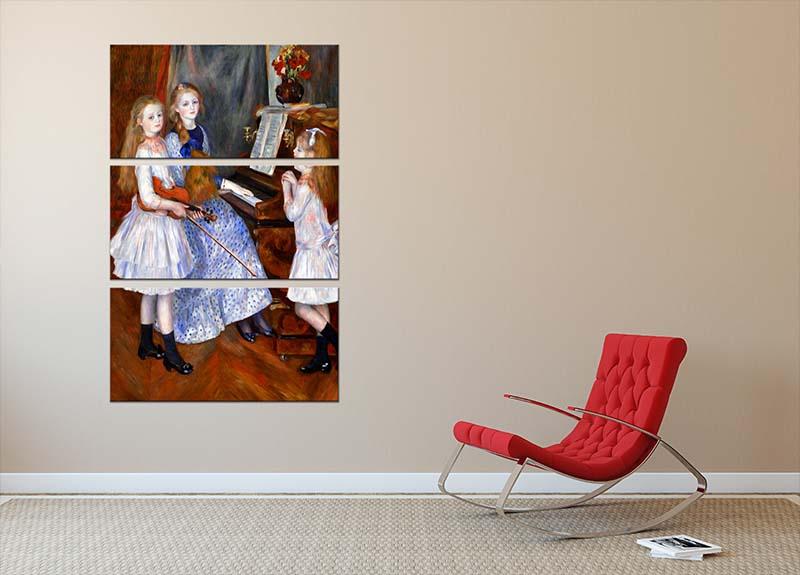 Three-panel canvas print of Renoir's Daughters of Catulle Mendes, showcasing vibrant colors and intricate details.