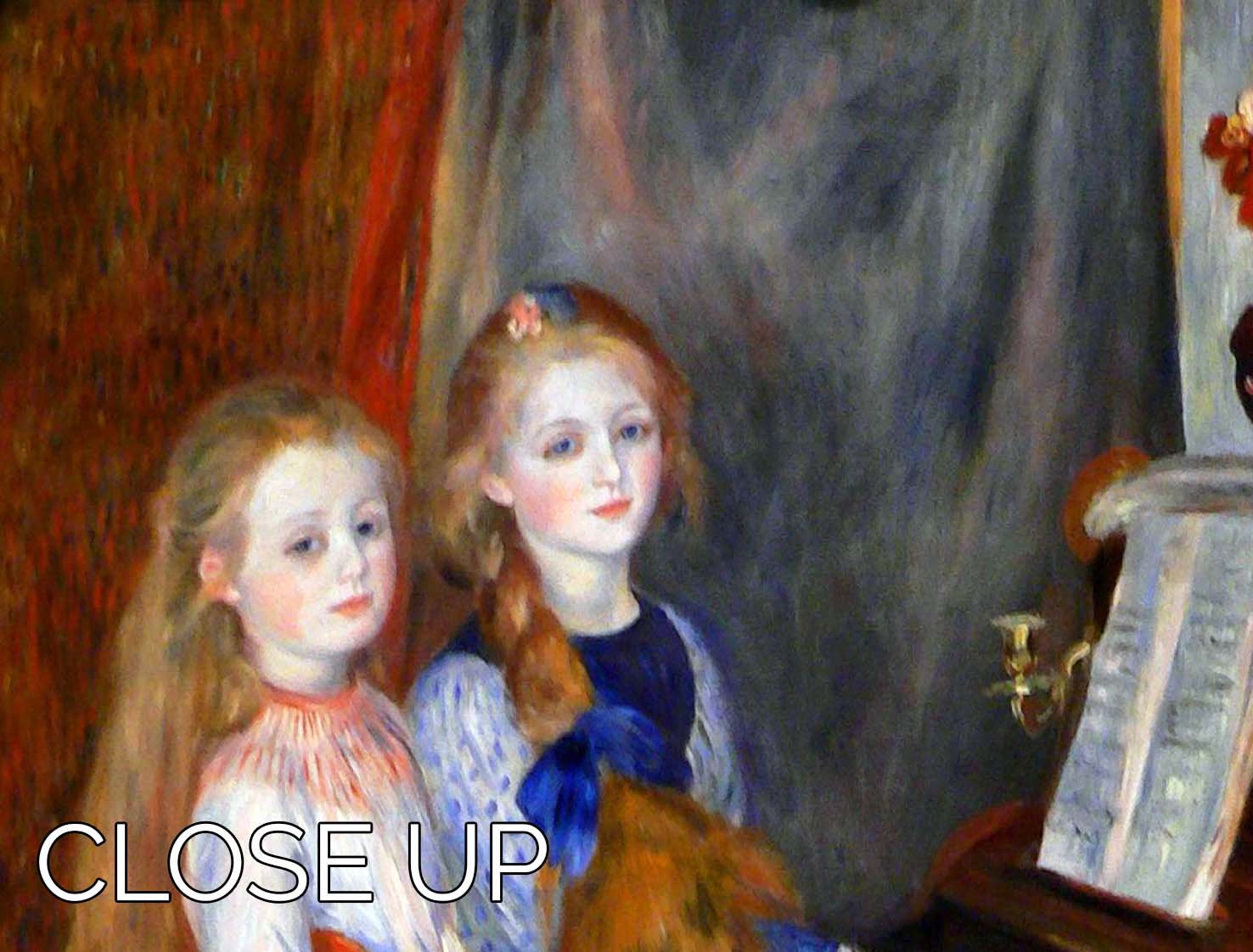 Three-panel canvas print of Renoir's Daughters of Catulle Mendes, showcasing vibrant colors and intricate details.