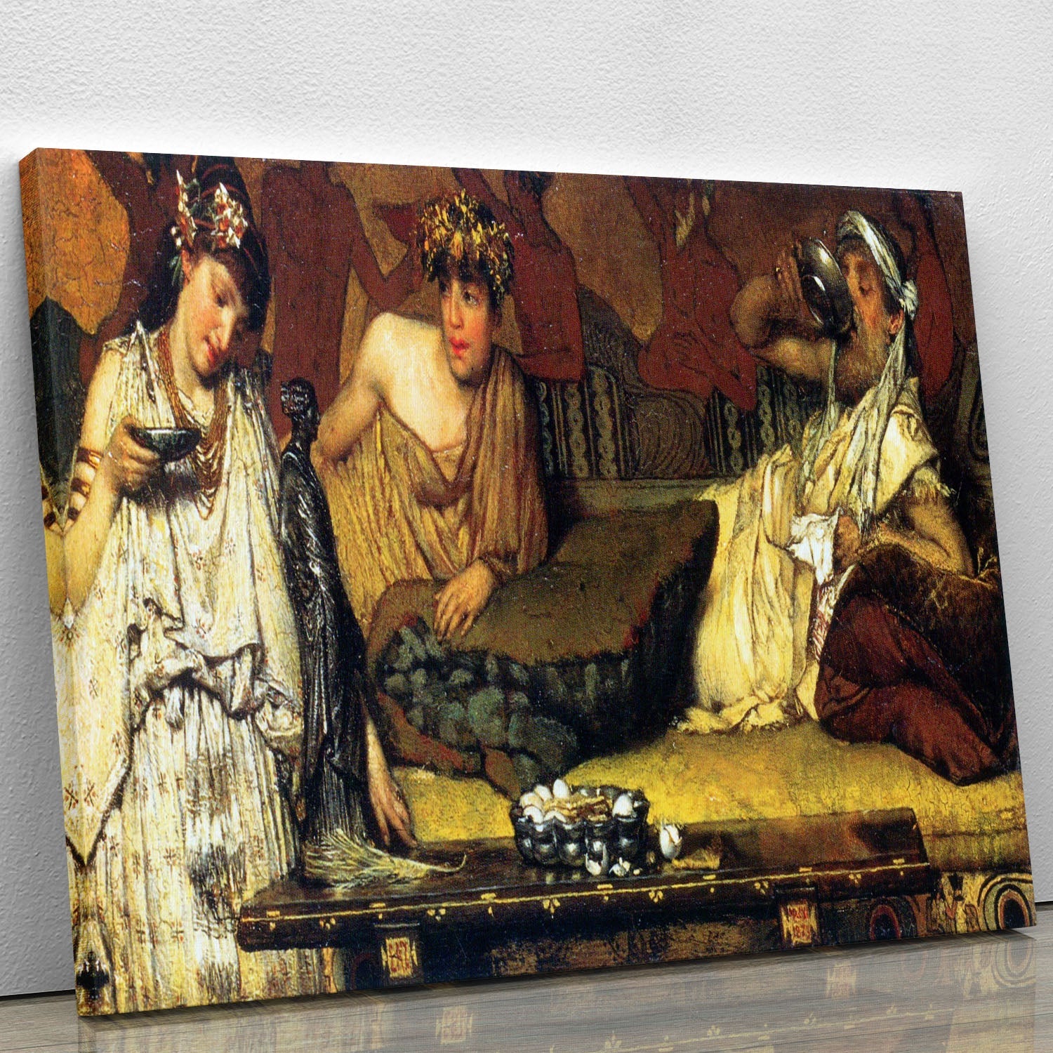 Canvas print of The Dinner Greek detail by Alma Tadema, showcasing intricate classical art with vibrant colors and fine details.
