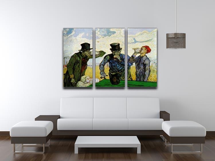 Three-panel canvas print of The Drinkers by Van Gogh, showcasing vibrant colors and intricate details.