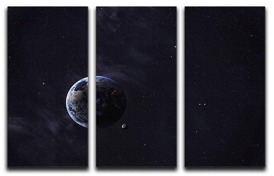 A stunning 3-panel canvas artwork depicting Earth from space, showcasing vibrant colors and intricate details.