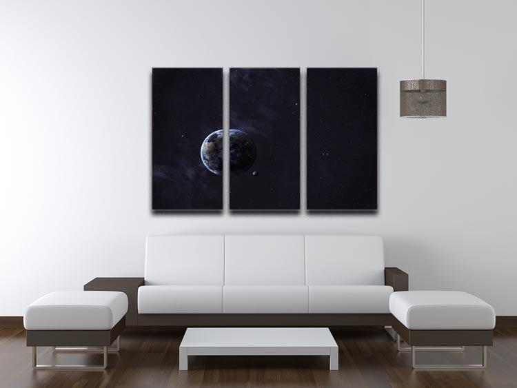 A stunning 3-panel canvas artwork depicting Earth from space, showcasing vibrant colors and intricate details.