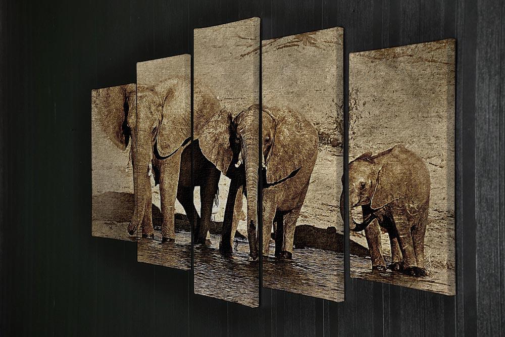 A stunning 5-split canvas artwork featuring elephants in a vibrant natural setting, perfect for home decor.