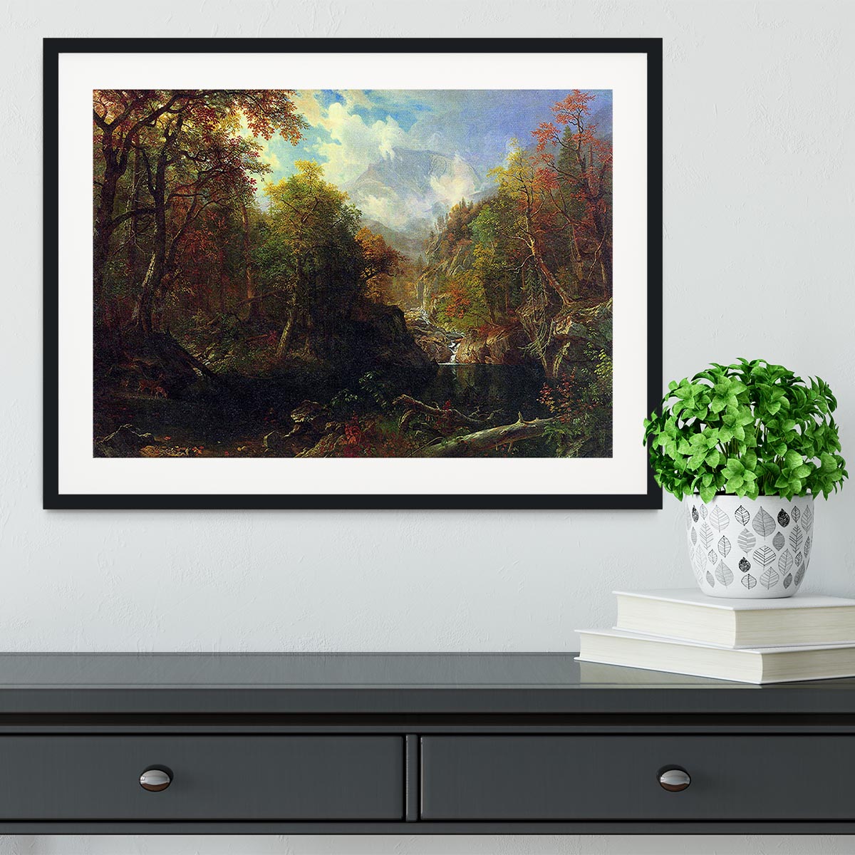The Emerald Pond by Bierstadt framed print showcasing vibrant colors and exquisite craftsmanship.