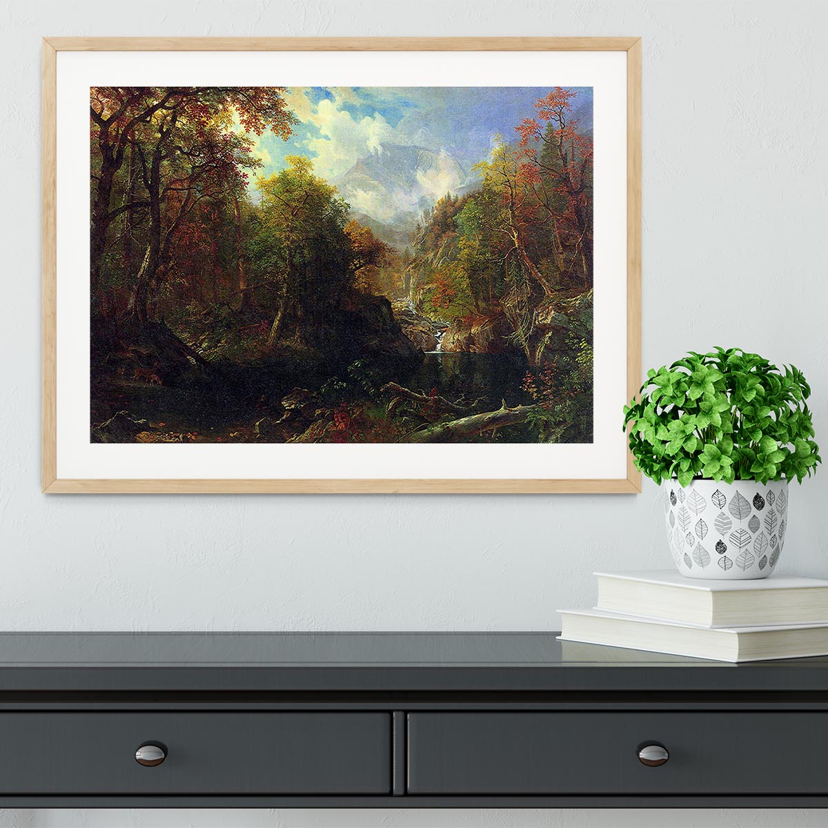 The Emerald Pond by Bierstadt framed print showcasing vibrant colors and exquisite craftsmanship.