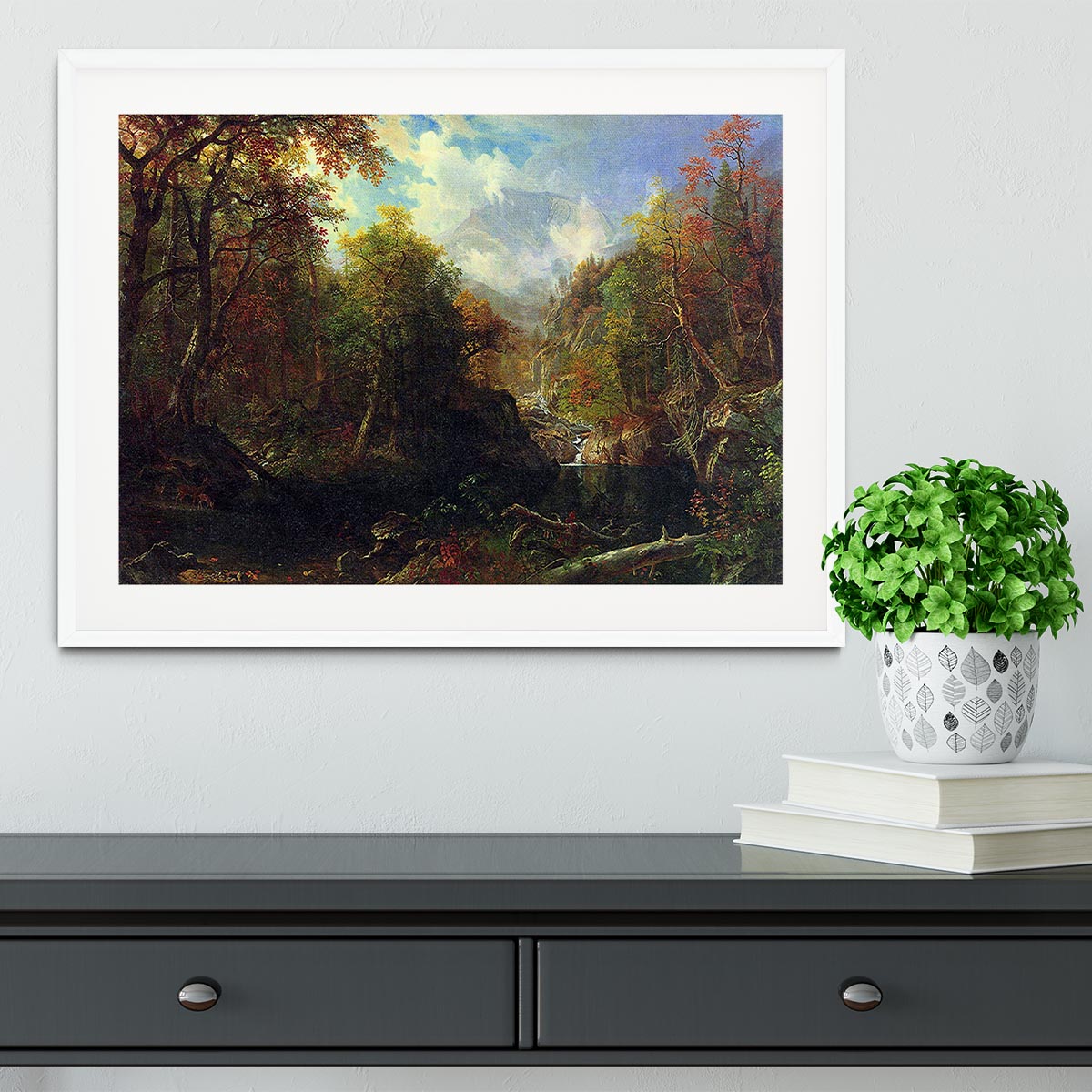 The Emerald Pond by Bierstadt framed print showcasing vibrant colors and exquisite craftsmanship.