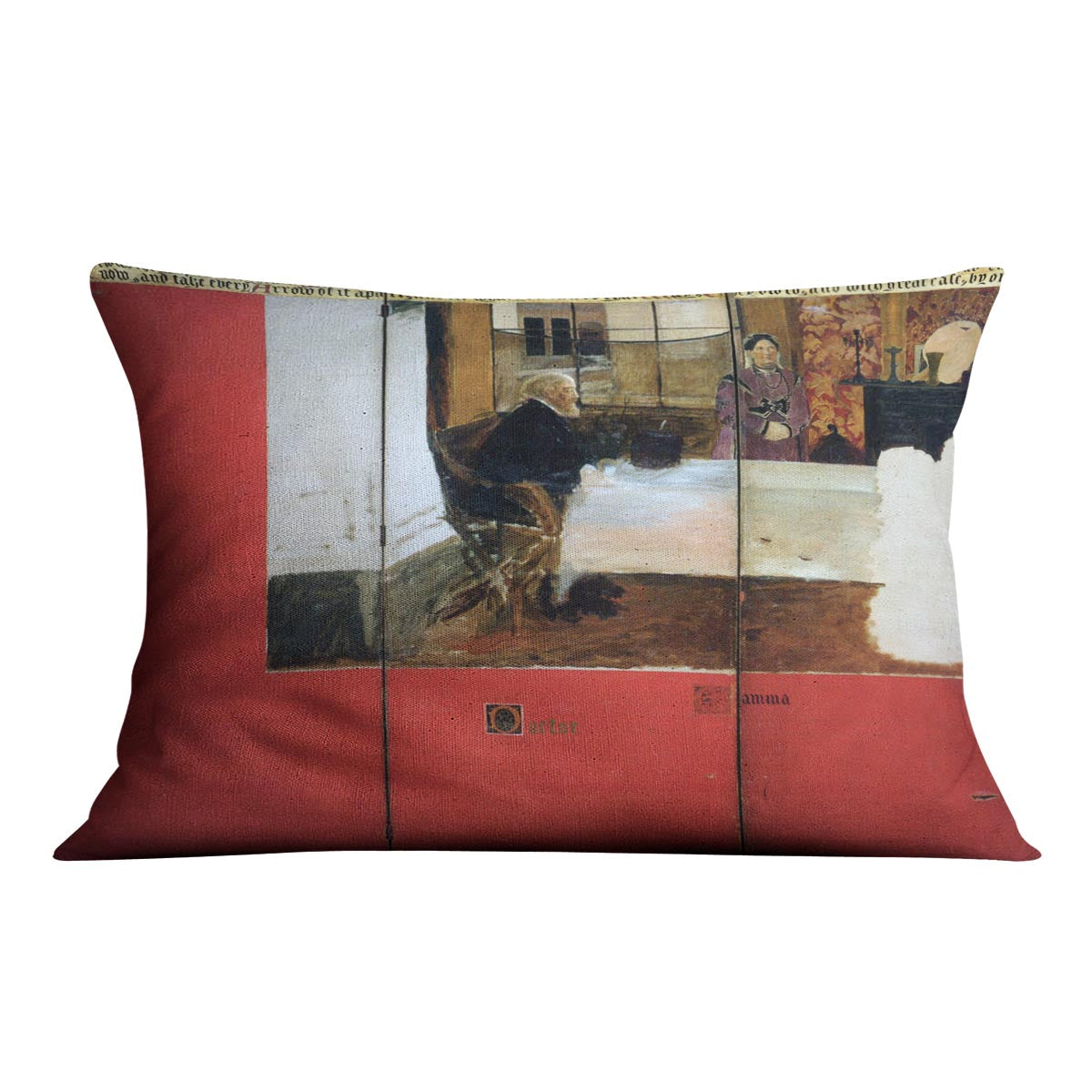 Epps panels 1 3 cushion by Alma Tadema featuring vibrant abstract designs on luxurious vegan faux suede.