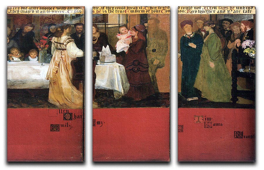Three-panel canvas art featuring The Family Picture of Epps by Alma Tadema, showcasing intricate details and vibrant colors.