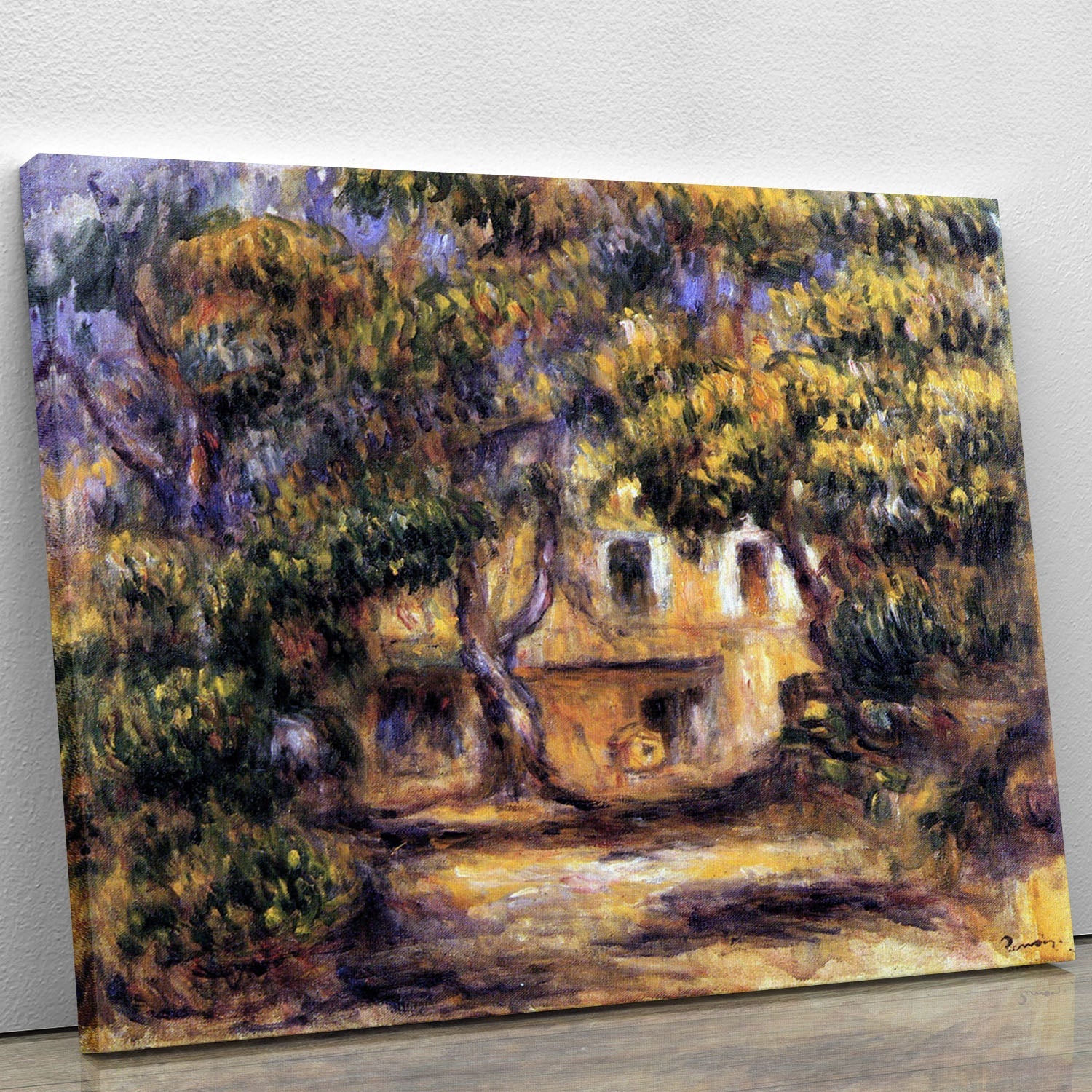The Farm at Les Collettes by Renoir, a beautiful canvas print showcasing vibrant colors and serene rural scenery.