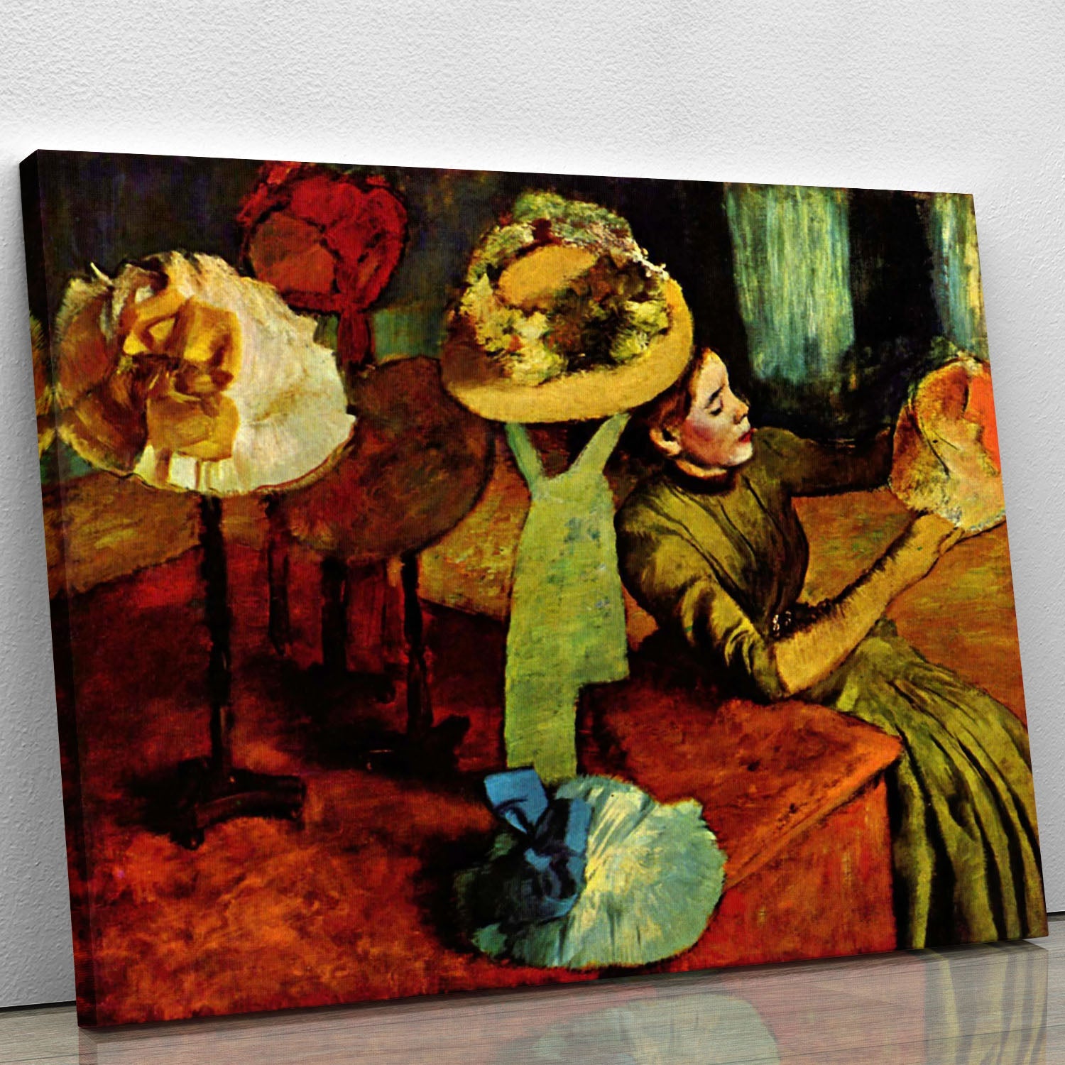 The Fashion Shop by Degas canvas print showcasing elegant fashion in vibrant colors, perfect for home decor.