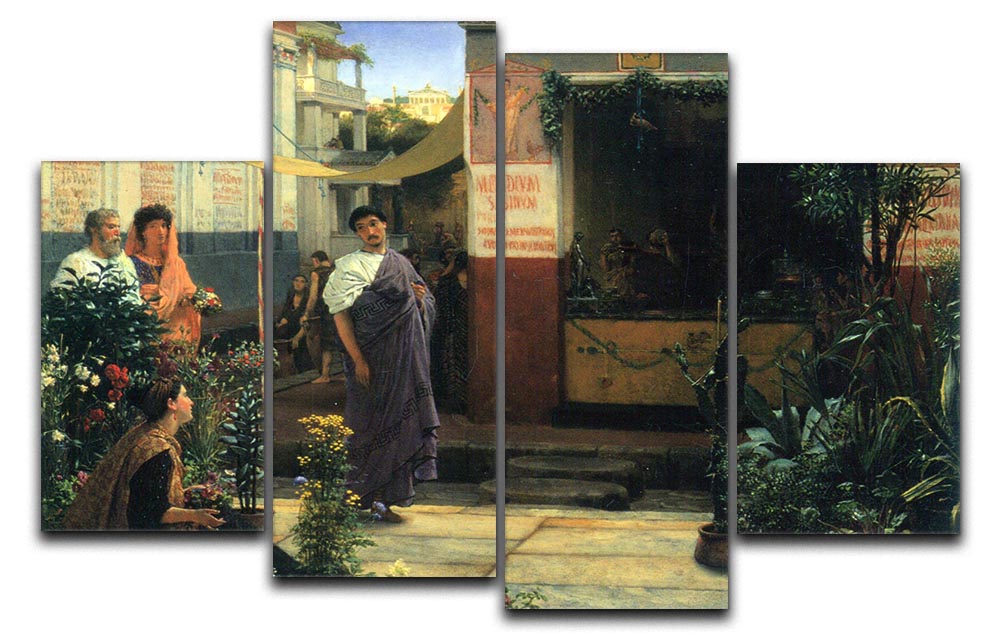 The Flower Market by Alma Tadema 4 Split Panel Canvas showcasing vibrant floral scenes across four panels.