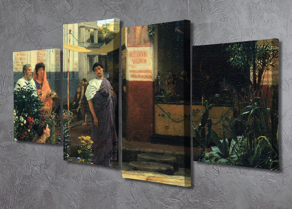The Flower Market by Alma Tadema 4 Split Panel Canvas showcasing vibrant floral scenes across four panels.