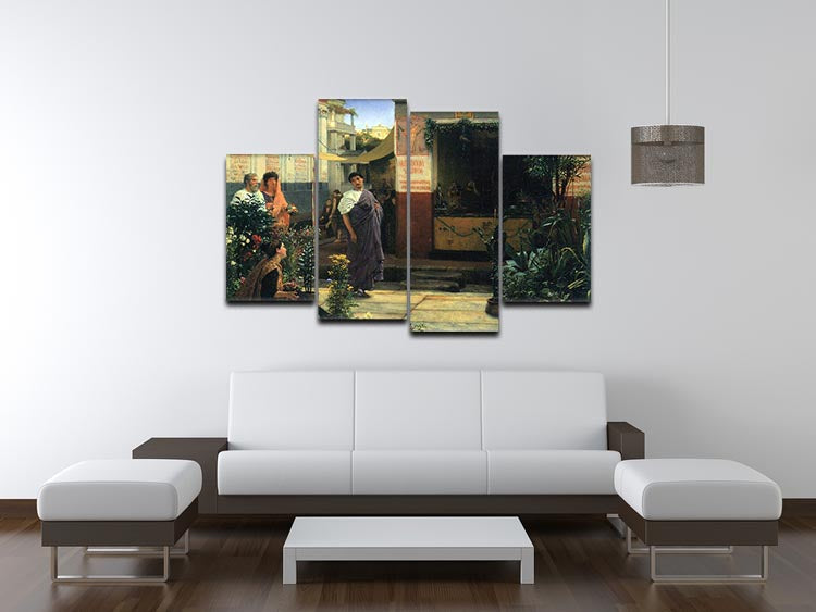 The Flower Market by Alma Tadema 4 Split Panel Canvas showcasing vibrant floral scenes across four panels.