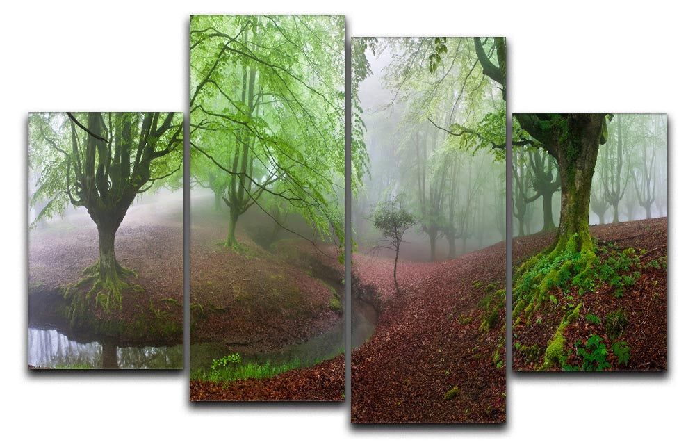 The Forest Maravillador III 4 Split Panel Canvas showcasing vibrant forest imagery across four panels.