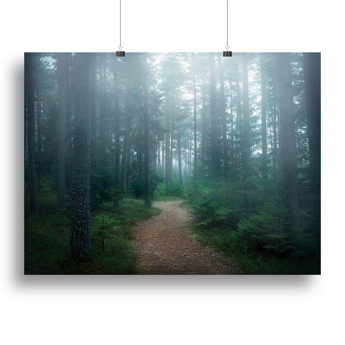A beautiful canvas print titled The Forest Of Secrets, showcasing a serene forest landscape with vibrant colors and intricate details.