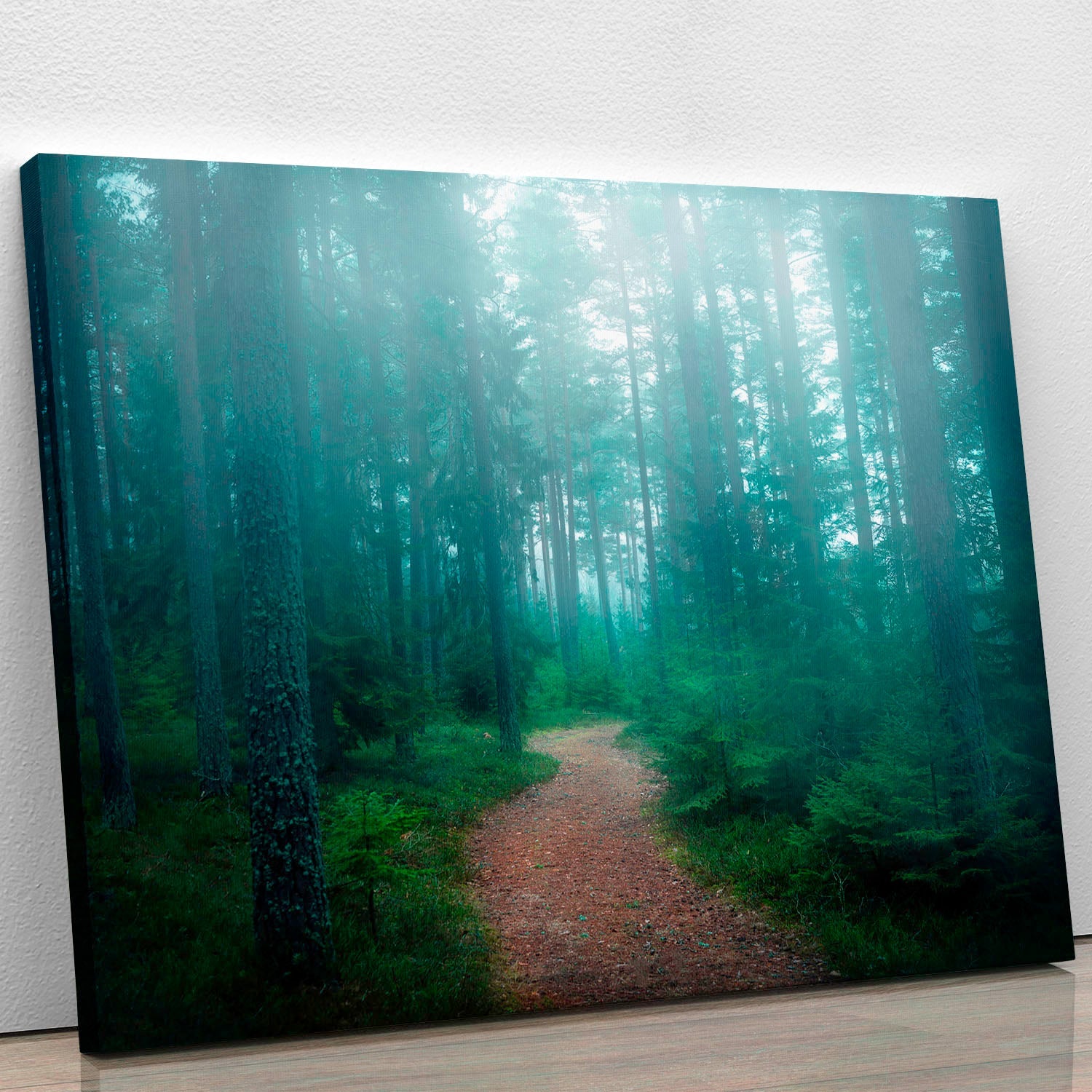 A beautiful canvas print titled The Forest Of Secrets, showcasing a serene forest landscape with vibrant colors and intricate details.