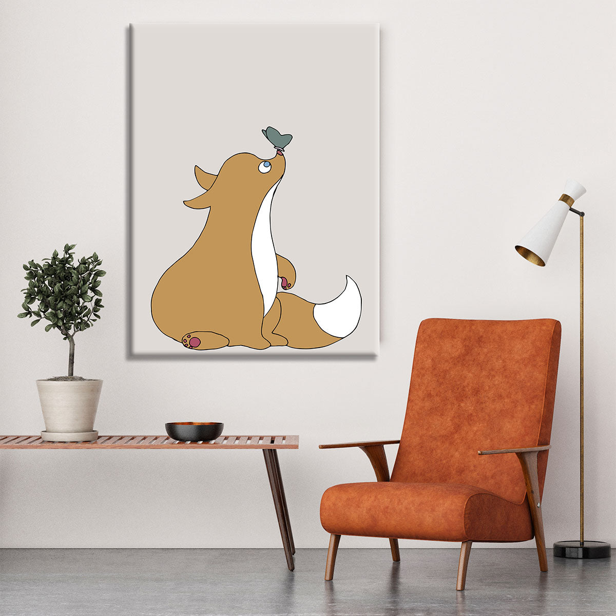 A beautiful canvas print featuring a detailed illustration of a fox, showcasing vibrant colors and artistic design, perfect for home decor.