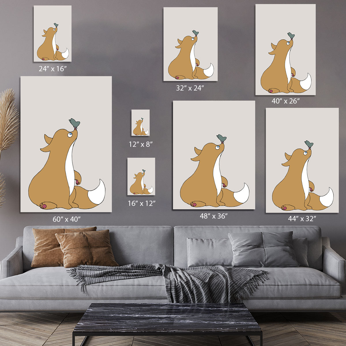 A beautiful canvas print featuring a detailed illustration of a fox, showcasing vibrant colors and artistic design, perfect for home decor.
