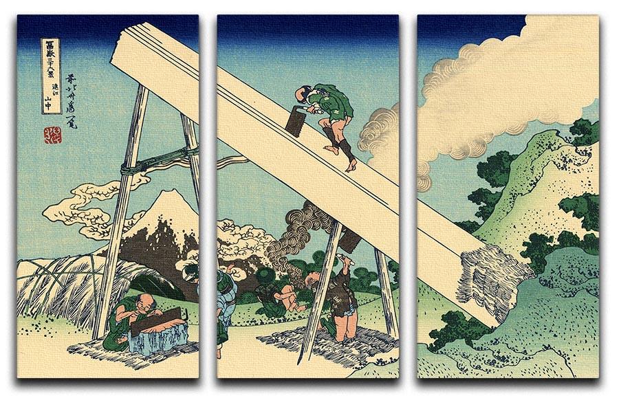 Three-panel canvas art featuring Mount Fuji by Hokusai, showcasing vibrant colors and intricate details.