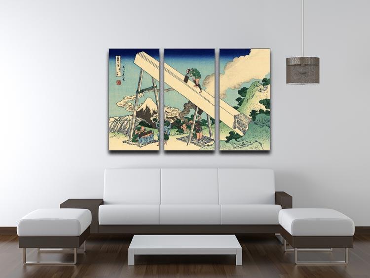 Three-panel canvas art featuring Mount Fuji by Hokusai, showcasing vibrant colors and intricate details.