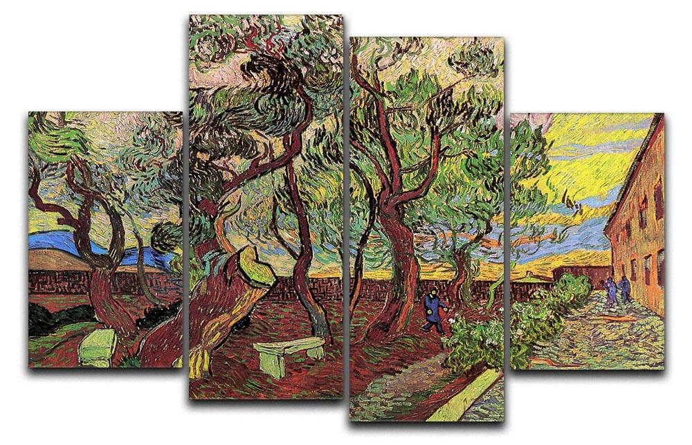 The Garden of Saint-Paul Hospital 3 by Van Gogh displayed as a 4 split panel canvas, showcasing vibrant colors and dynamic design.