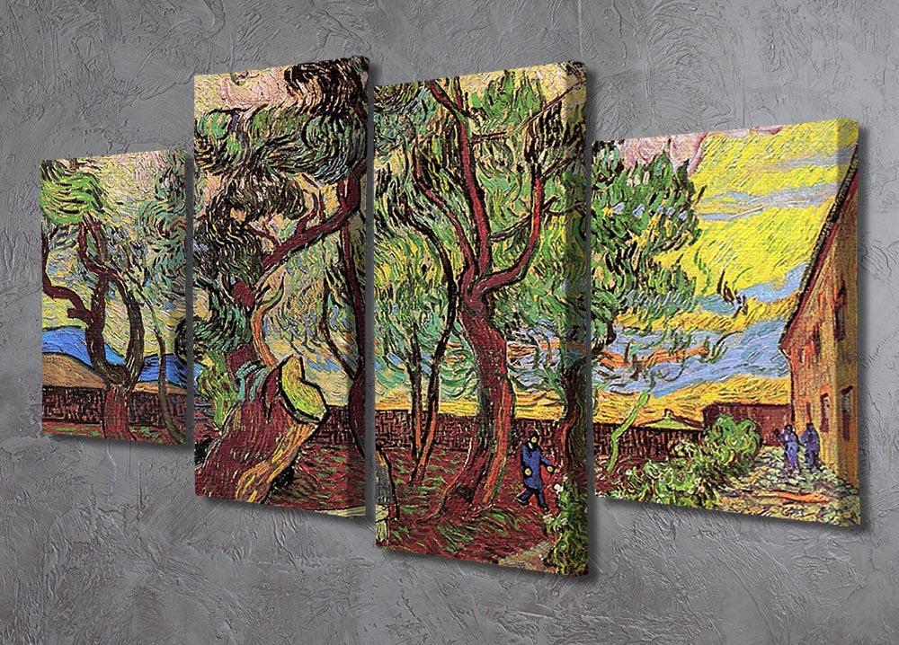 The Garden of Saint-Paul Hospital 3 by Van Gogh displayed as a 4 split panel canvas, showcasing vibrant colors and dynamic design.