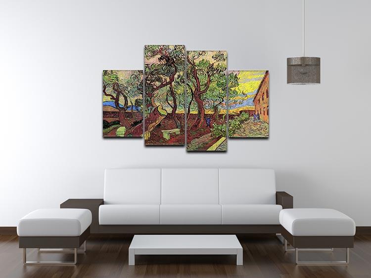 The Garden of Saint-Paul Hospital 3 by Van Gogh displayed as a 4 split panel canvas, showcasing vibrant colors and dynamic design.