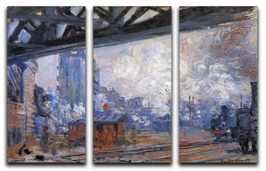 Three-panel canvas print of Monet's The Gare Saint Lazare, showcasing vibrant colors and intricate details.