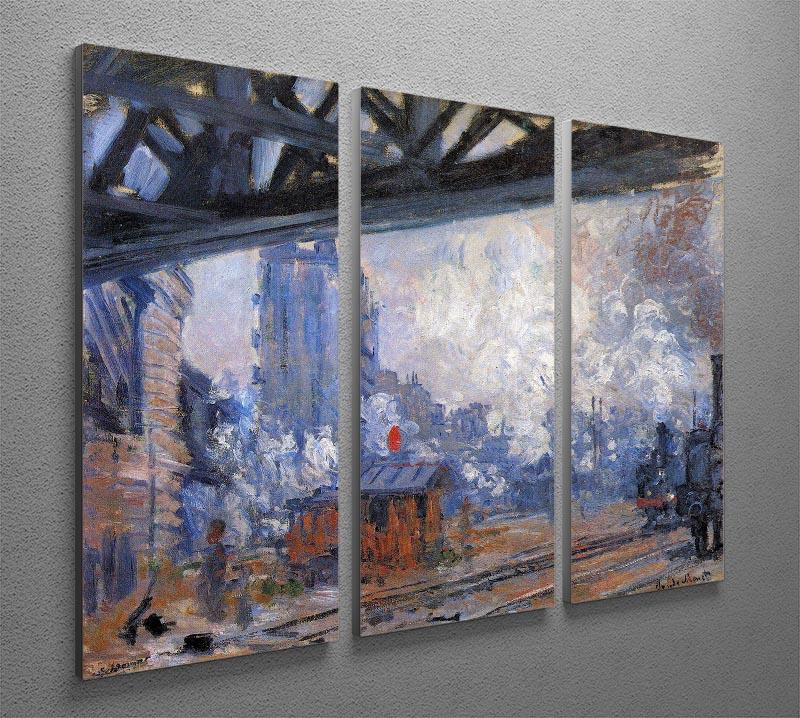 Three-panel canvas print of Monet's The Gare Saint Lazare, showcasing vibrant colors and intricate details.