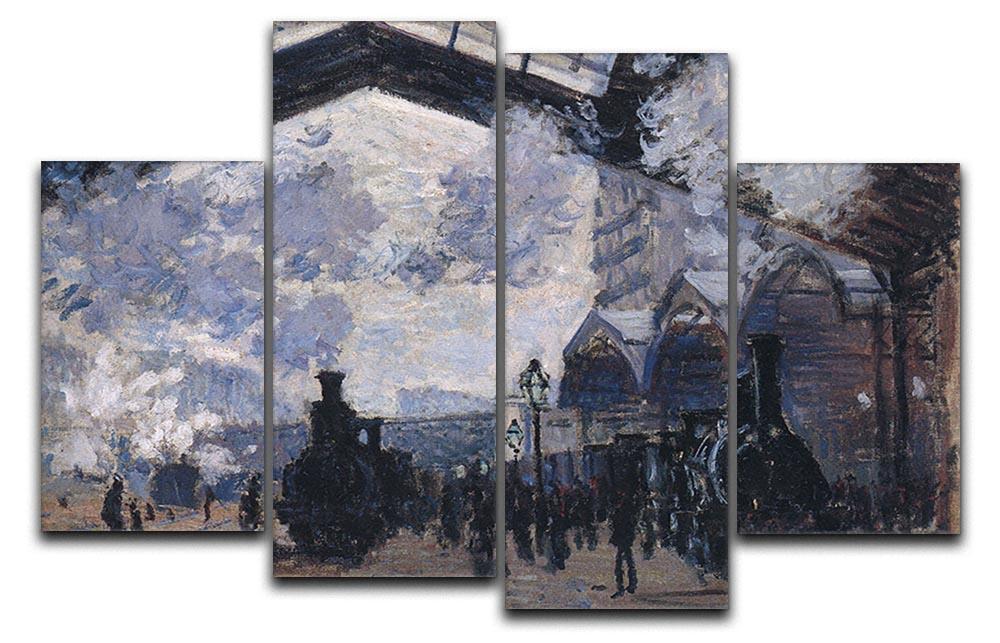 The Gare St Lazare 2 by Monet, a 4 split panel canvas artwork showcasing vibrant colors and intricate details of the Paris train station.